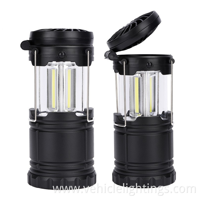 LED Multi Function 2 in 1 Collapsible Rechargeable Camping Light for Emergency Camping Tent Fan Lantern With Hanging Hook